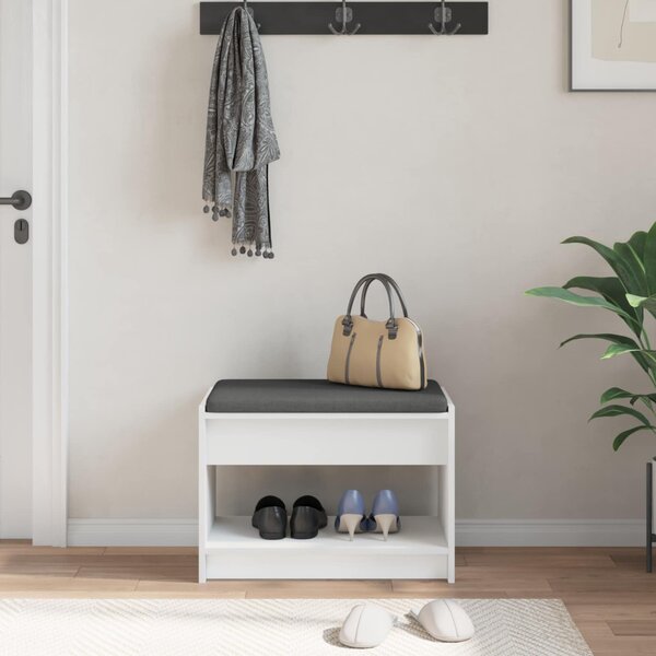 VidaXL Előtér pad párnával Fehér 63 x 38 x 45 cm Műanyag Fa és Szövet