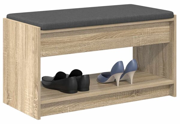 VidaXL Előtér pad Sonoma tölgy 83 x 38 x 45 cm Műanyag Fa és Szövet