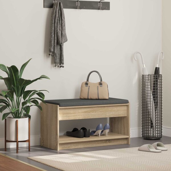 VidaXL Előtér pad Sonoma tölgy 83 x 38 x 45 cm Műanyag Fa és Szövet