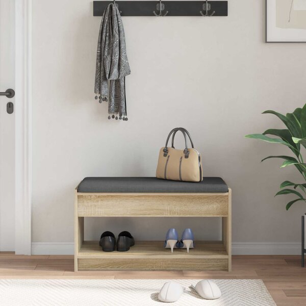 VidaXL Előtér pad Sonoma tölgy 83 x 38 x 45 cm Műanyag Fa és Szövet