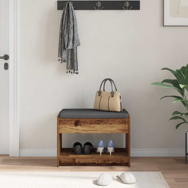 VidaXL Előtér pad Öreg fa 63 x 38 x 45 cm Műanyag Fa és Szövet