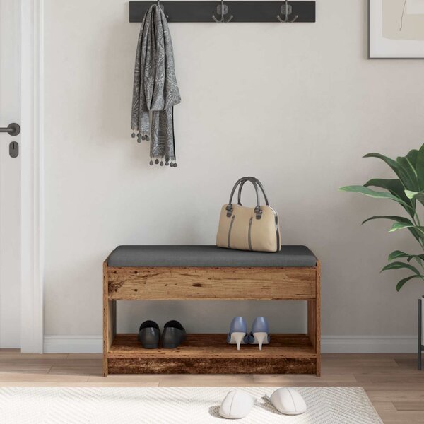 VidaXL Előtér pad Öreg fa 83 x 38 x 45 cm Műanyag Fa és Szövet