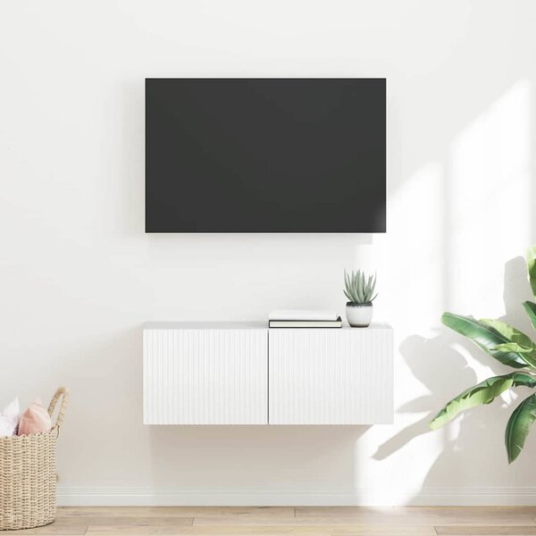 TV Fali Szekrény 78,5 x 30 x 29,5 cm Fényes Fehér Szerelt Fa