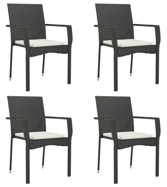 4 db fekete polyrattan kerti szék párnával
