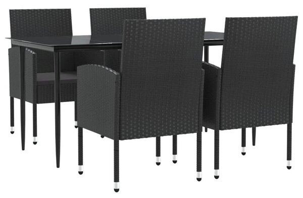 5 részes fekete polyrattan és acél kerti étkezőgarnitúra