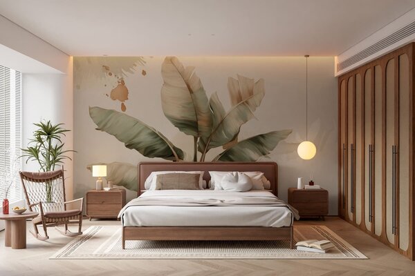 Fotótapéta egy nagy, festői banánlevél-csomó retro stílusú, Természet fotótapéta, Fotótapéta természet pálmalevelek, w05384 : Uwalls.hu