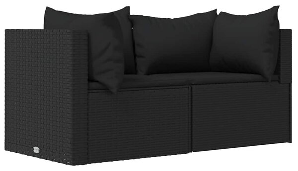 3 részes fekete polyrattan kerti ülőgarnitúra párnákkal