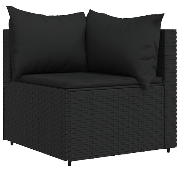 3 részes fekete polyrattan kerti ülőgarnitúra párnákkal