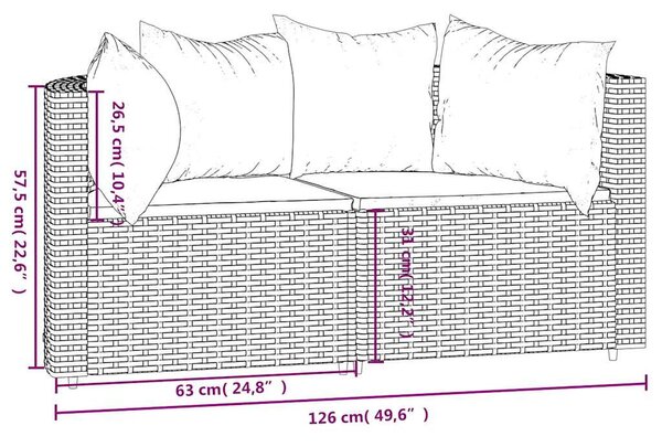2 db szürke polyrattan kerti sarokkanapé párnával