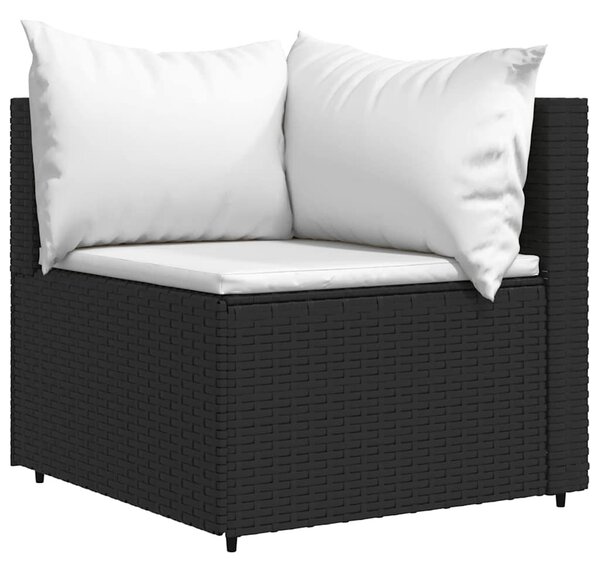 3 részes fekete polyrattan kerti ülőgarnitúra párnákkal