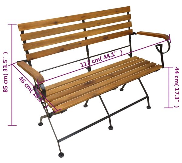 Összecsukható tömör akácfa kerti pad 112 cm