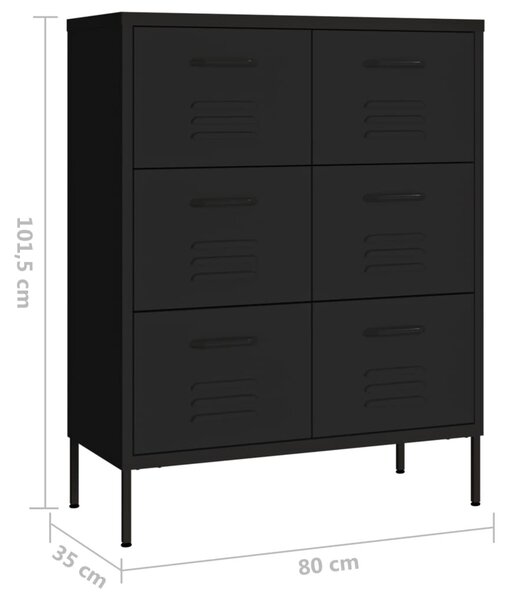 Fekete acél fiókos szekrény 80 x 35 x 101,5 cm