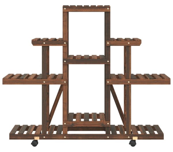 Tömör fenyőfa virágtartó állvány kerekekkel 110 x 25 x 101 cm