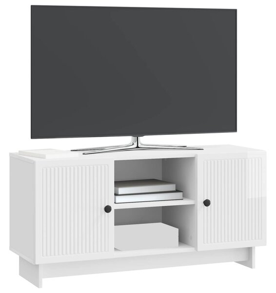 TV szekrény 102 x 34,5 x 50 cm Magasfényű Fehér Szerelt Fa