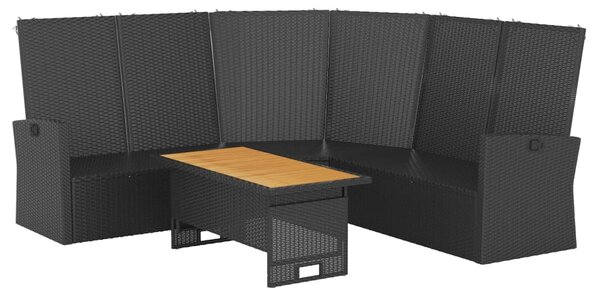 2 részes fekete polyrattan kerti ülőgarnitúra párnákkal