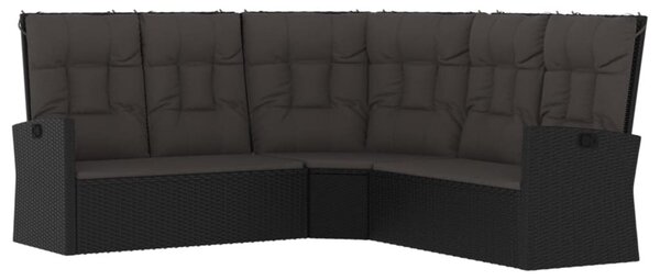 2 részes fekete polyrattan kerti ülőgarnitúra párnákkal