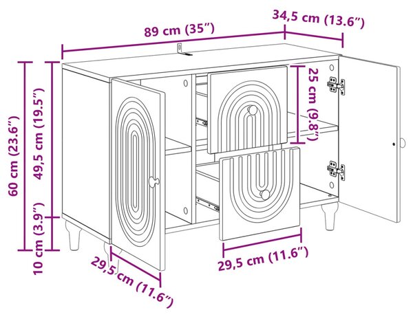 TV szekrény fiókkal Antik Fa 89 x 34,5 x 60 cm Szerelt Fa