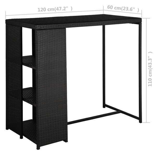 VidaXL 5 darabos fekete polyrattan kerti bárszett párnákkal