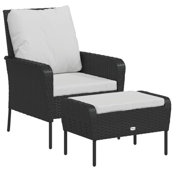 Fekete polyrattan kerti szék lábtartóval