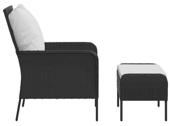Fekete polyrattan kerti szék lábtartóval