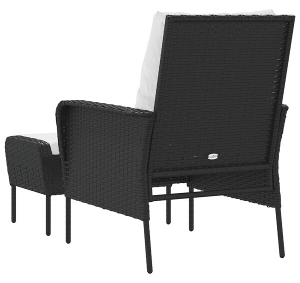 Fekete polyrattan kerti szék lábtartóval