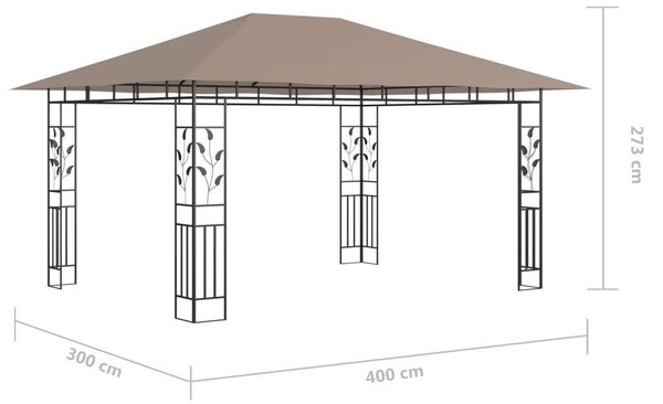 VidaXL tópszínű pavilon szúnyoghálóval/LED fényfüzérrel 4 x 3 x 2,73 m