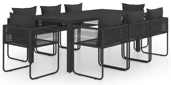 9 részes fekete PVC rattan kerti étkezőgarnitúra