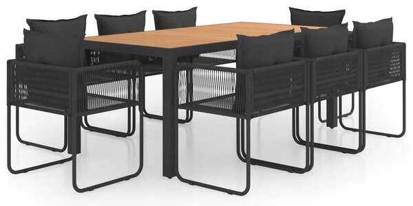9 részes fekete és barna PVC rattan kerti étkezőgarnitúra