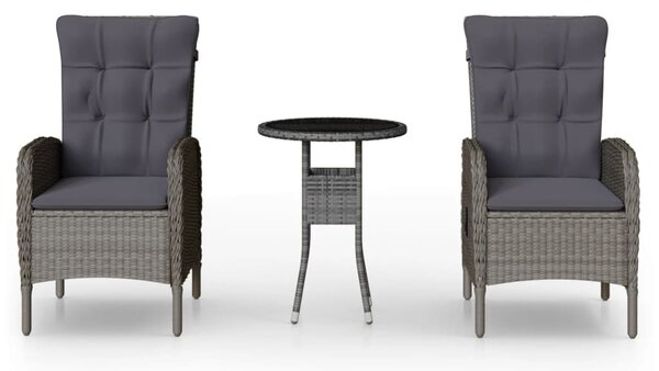 3 részes szürke polyrattan kerti bisztrószett