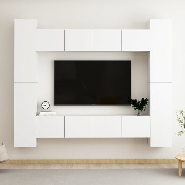 8 részes fehér szerelt fa TV-szekrényszett
