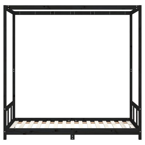 Fekete tömör fenyőfa gyerekágykeret 90 x 190 cm