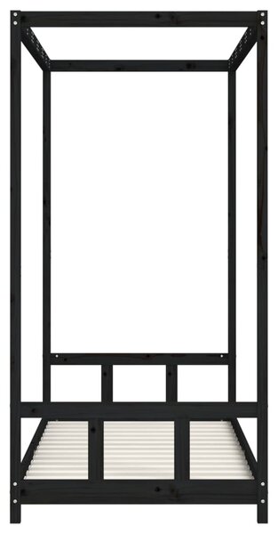 Fekete tömör fenyőfa gyerekágykeret 90 x 190 cm