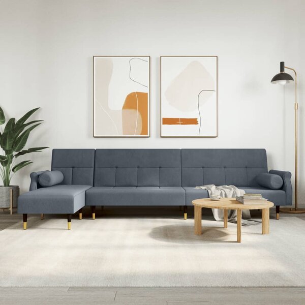 VidaXL sötétszürke L-alakú bársony kanapéágy 271x140x70 cm