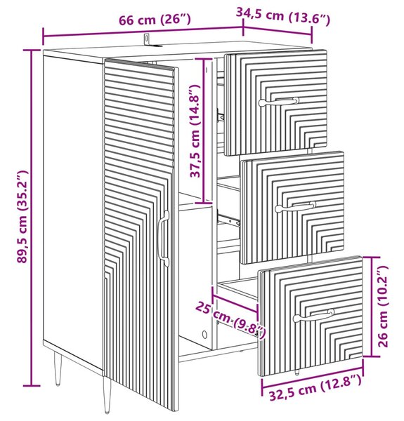 Széf fiókkal Betonszürke 66 x 34,5 x 89,5 cm Szerelt Fa