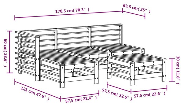 5 részes fehér tömör fenyőfa kerti pihenőgarnitúra