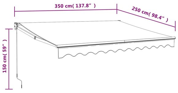 Kék/fehér szövet és alumínium behúzható napellenző 3,5 x 2,5 m