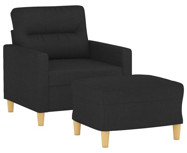 Fekete szövet kanapéfotel lábtartóval 60 cm