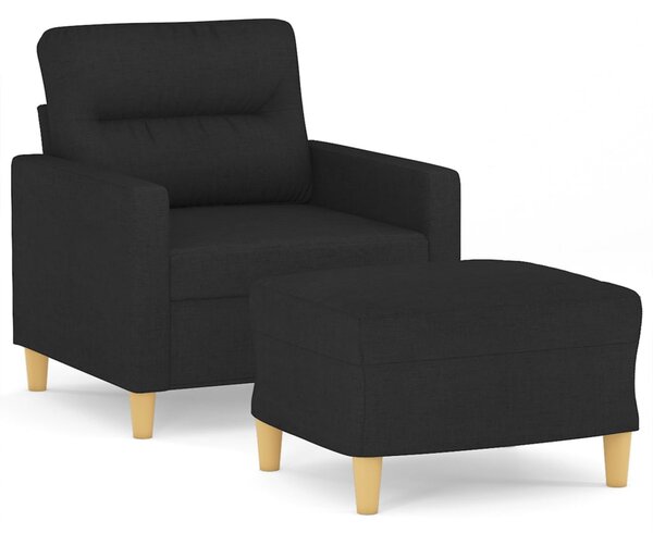Fekete szövet kanapéfotel lábtartóval 60 cm