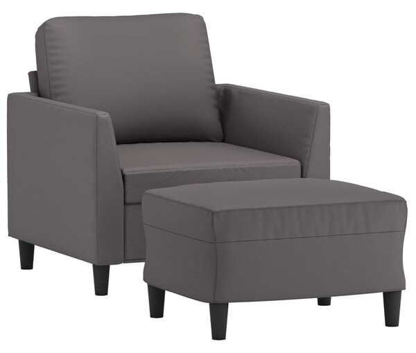 Szürke műbőr kanapéfotel lábtartóval 60 cm
