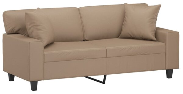 2 személyes cappuccino színű műbőr kanapé díszpárnákkal 140 cm