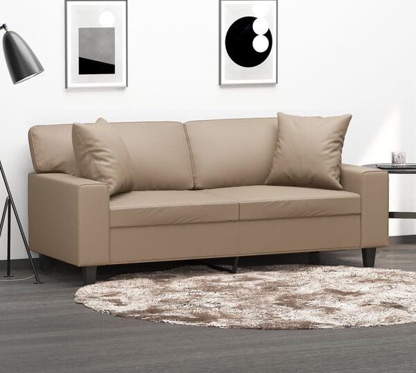 2 személyes cappuccino színű műbőr kanapé díszpárnákkal 140 cm