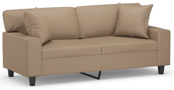 2 személyes cappuccino színű műbőr kanapé díszpárnákkal 140 cm