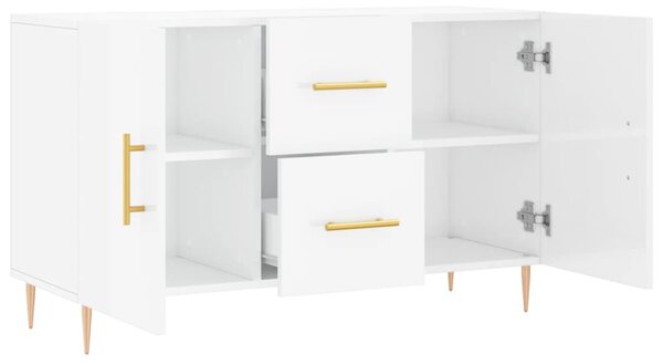 Magasfényű fehér szerelt fa tálalószekrény 100 x 36 x 60 cm