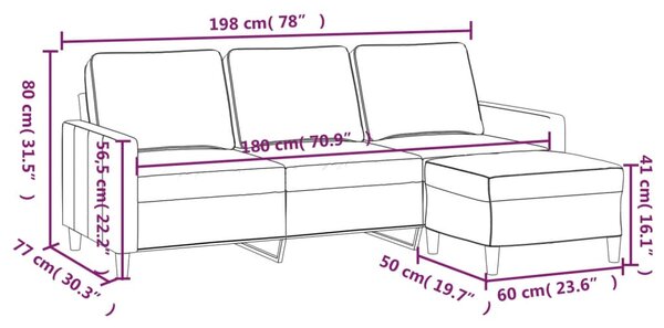 3 személyes fekete bársonykanapé lábtartóval 180 cm