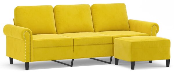 3 személyes sárga bársonykanapé lábtartóval 180 cm