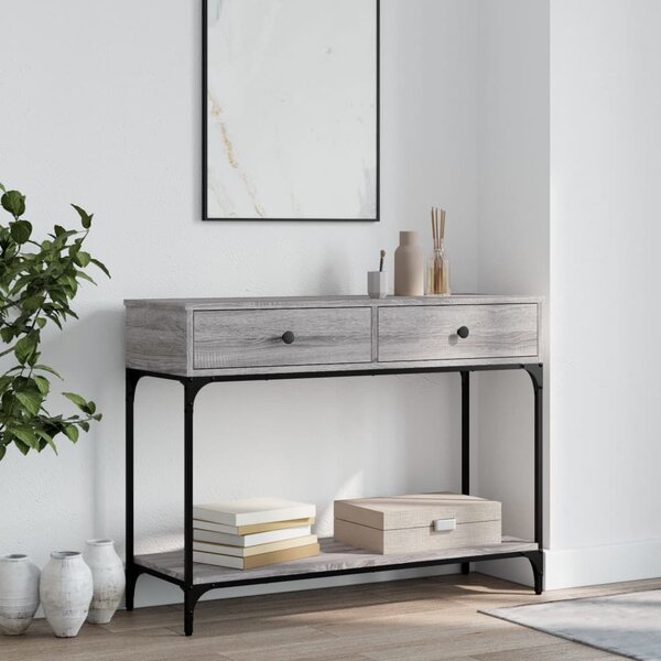 Szürke sonoma színű szerelt fa konzolasztal 100 x 34,5 x 75 cm
