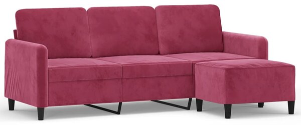 VidaXL 3 személyes bordó bársonykanapé lábtartóval 180 cm