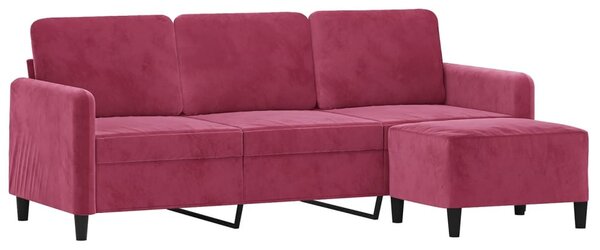VidaXL 3 személyes bordó bársonykanapé lábtartóval 180 cm