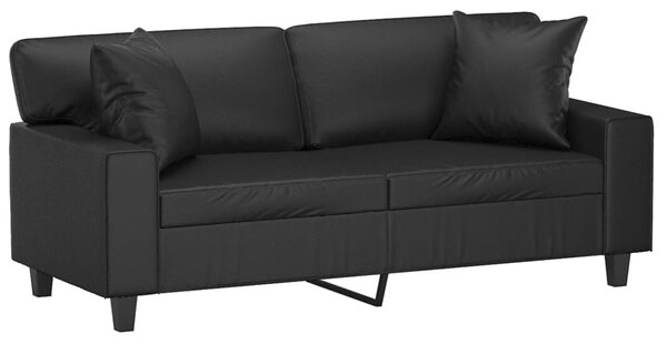 2 személyes fekete műbőr kanapé díszpárnákkal 140 cm