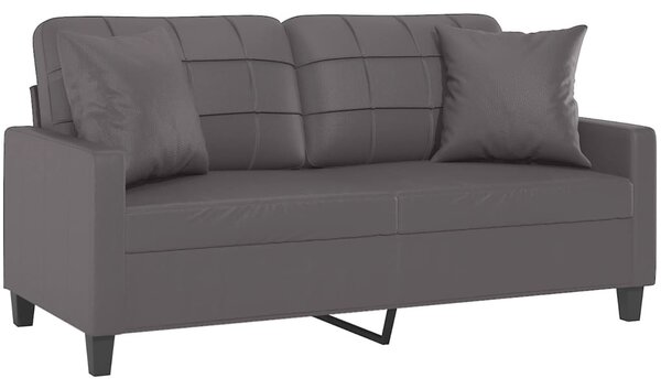 2 személyes szürke műbőr kanapé díszpárnákkal 140 cm